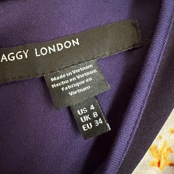 Maggy London Blue Floral Pleated Knee Length Dress Size 4 - Picture 3 of 6